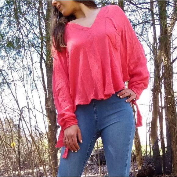 Free People Morning Dolman Gauze  Blouse Coral Women's XS - Picture 2 of 7